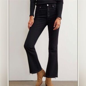 Amo Bella High-Rise Distressed Flare Jeans in Black Oak